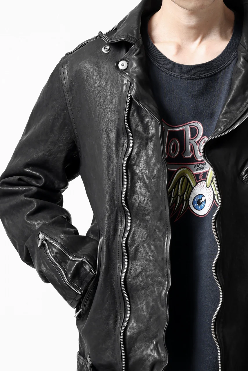 ISAMU KATAYAMA BACKLASH DOUBLE RIDERS JACKET "RELAX" / GARMENT WASHED JP CALF (BLACK) - Image 30