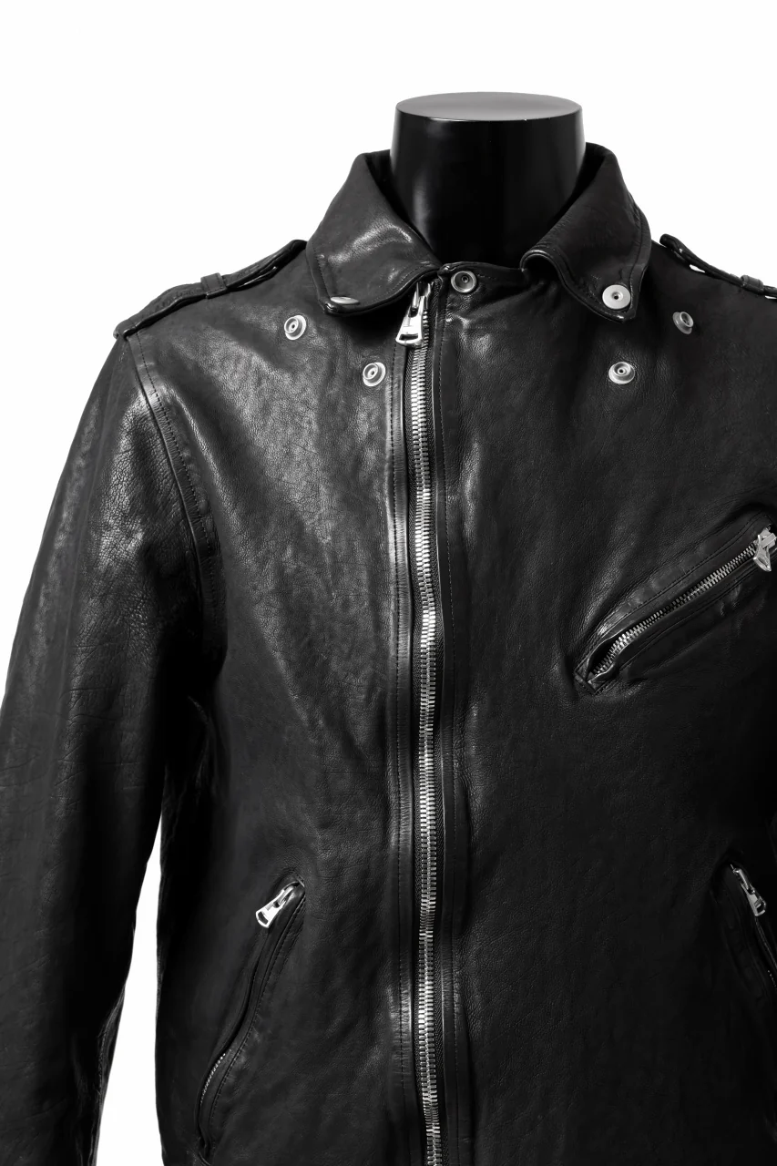 ISAMU KATAYAMA BACKLASH DOUBLE RIDERS JACKET "RELAX" / GARMENT WASHED JP CALF (BLACK) - Image 37