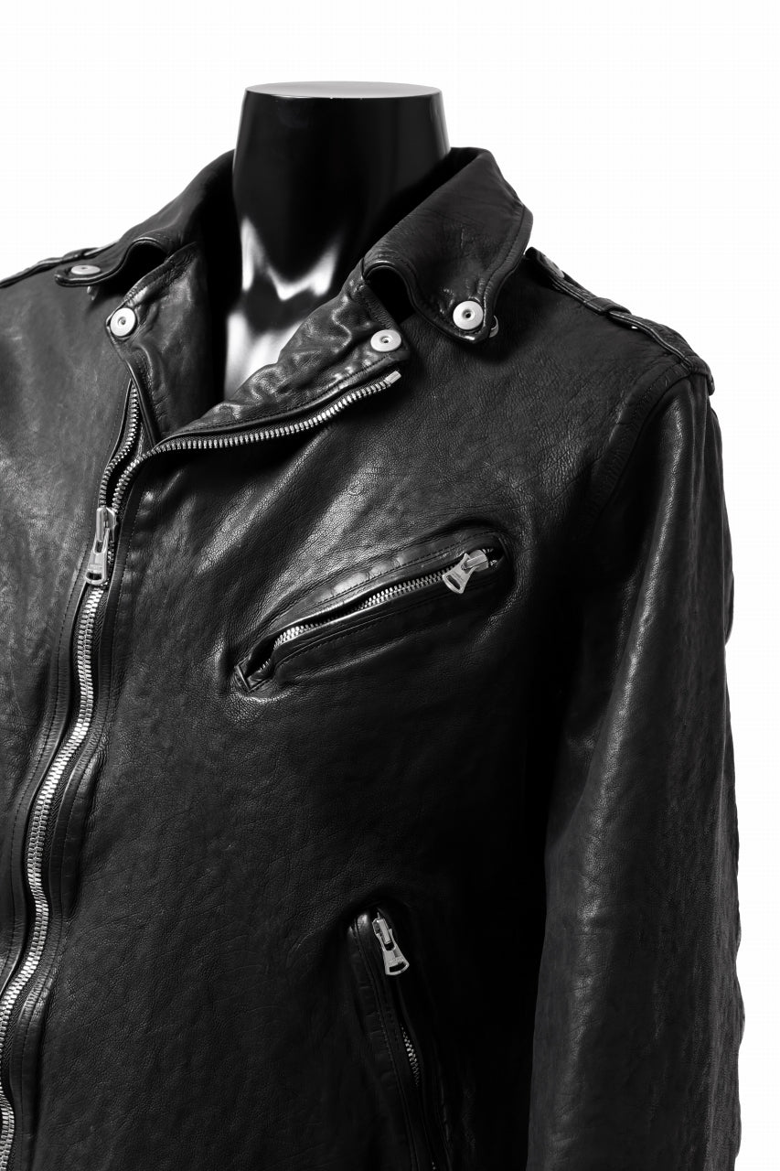 ISAMU KATAYAMA BACKLASH DOUBLE RIDERS JACKET "RELAX" / GARMENT WASHED JP CALF (BLACK) - Image 45