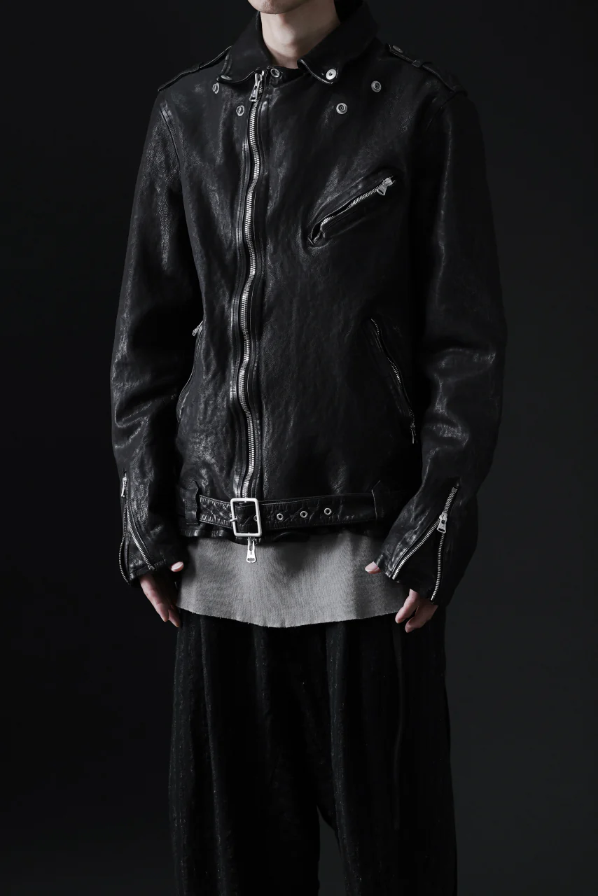 ISAMU KATAYAMA BACKLASH DOUBLE RIDERS JACKET "RELAX" / GARMENT WASHED JP CALF (BLACK) - Image 57