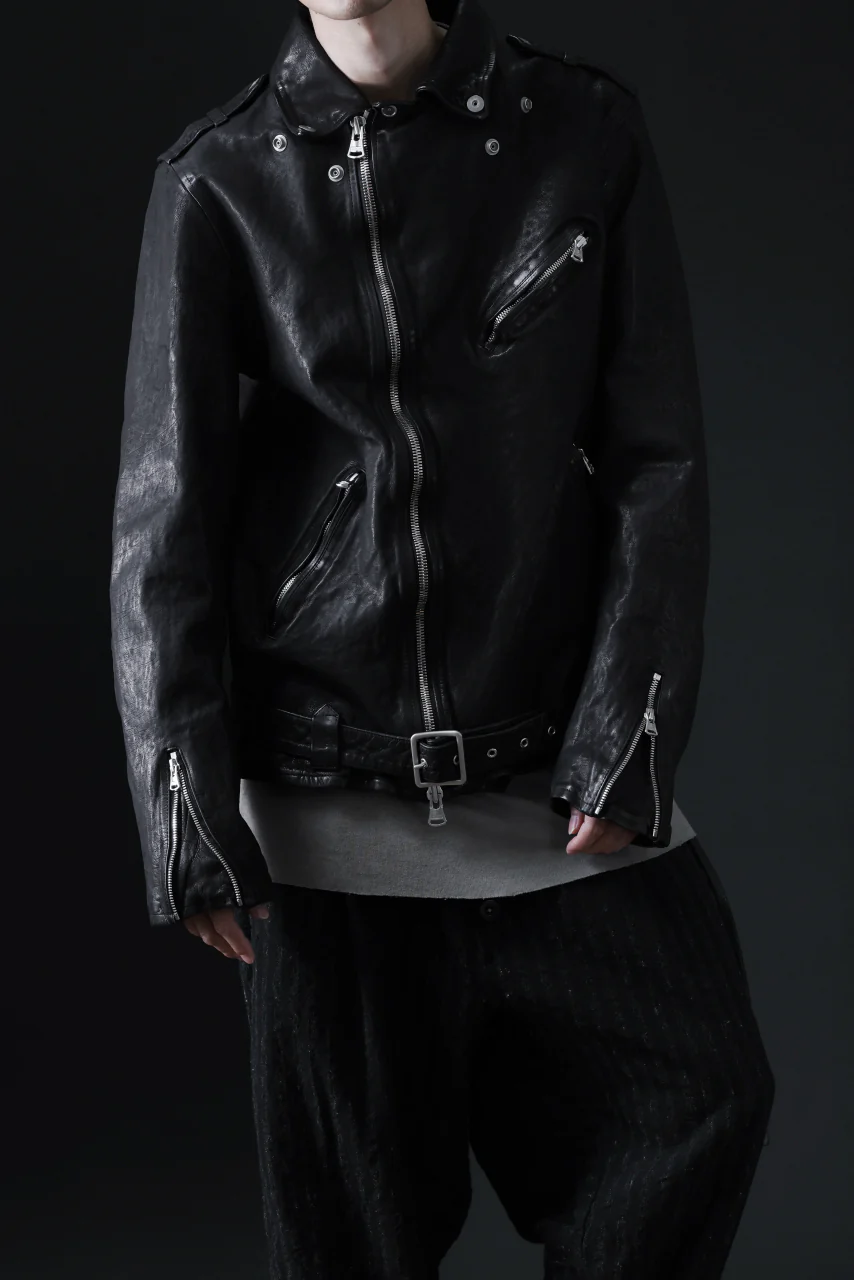 ISAMU KATAYAMA BACKLASH DOUBLE RIDERS JACKET "RELAX" / GARMENT WASHED JP CALF (BLACK) - Image 62