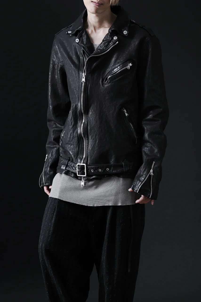ISAMU KATAYAMA BACKLASH DOUBLE RIDERS JACKET "RELAX" / GARMENT WASHED JP CALF (BLACK) - Image 65