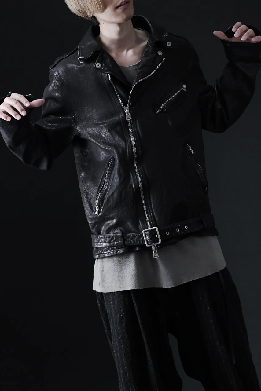 ISAMU KATAYAMA BACKLASH DOUBLE RIDERS JACKET "RELAX" / GARMENT WASHED JP CALF (BLACK) - Image 66