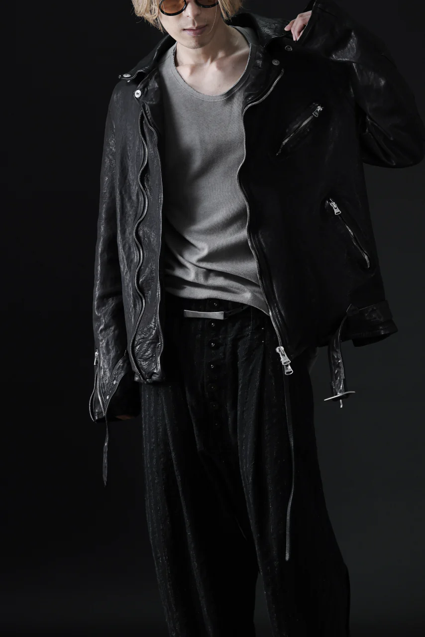 ISAMU KATAYAMA BACKLASH DOUBLE RIDERS JACKET "RELAX" / GARMENT WASHED JP CALF (BLACK) - Image 73