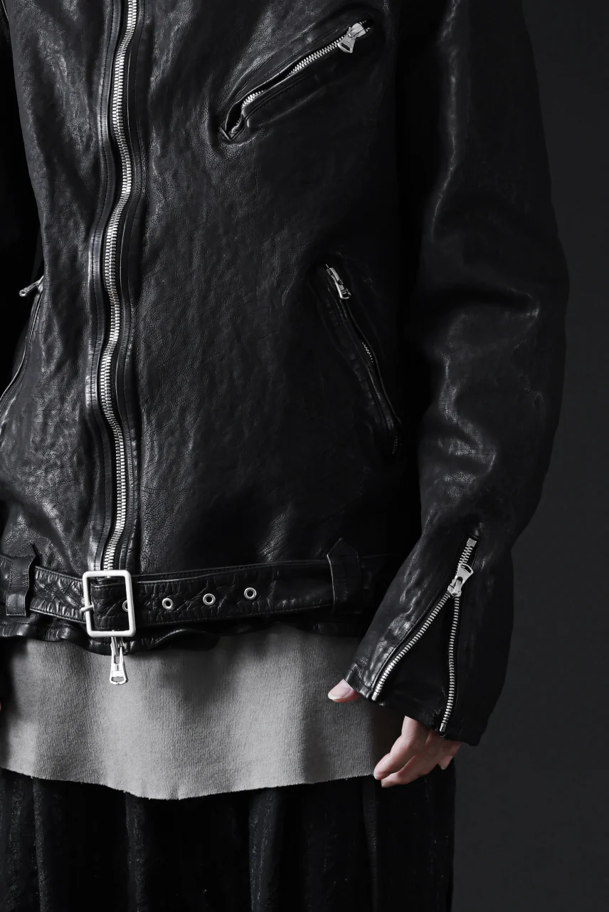 ISAMU KATAYAMA BACKLASH DOUBLE RIDERS JACKET "RELAX" / GARMENT WASHED JP CALF (BLACK) - Image 80