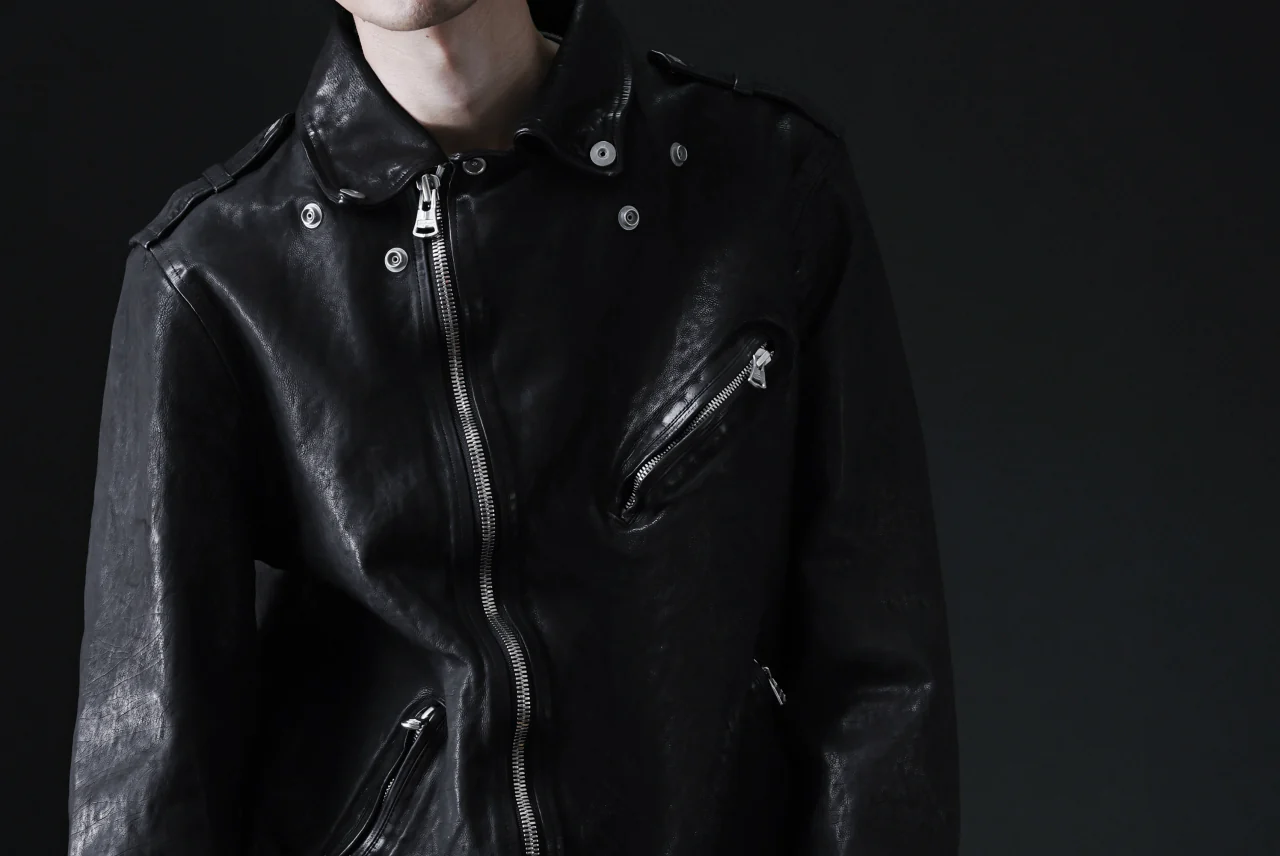 ISAMU KATAYAMA BACKLASH DOUBLE RIDERS JACKET "RELAX" / GARMENT WASHED JP CALF (BLACK) - Image 81