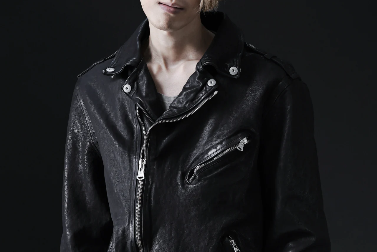 ISAMU KATAYAMA BACKLASH DOUBLE RIDERS JACKET "RELAX" / GARMENT WASHED JP CALF (BLACK) - Image 82