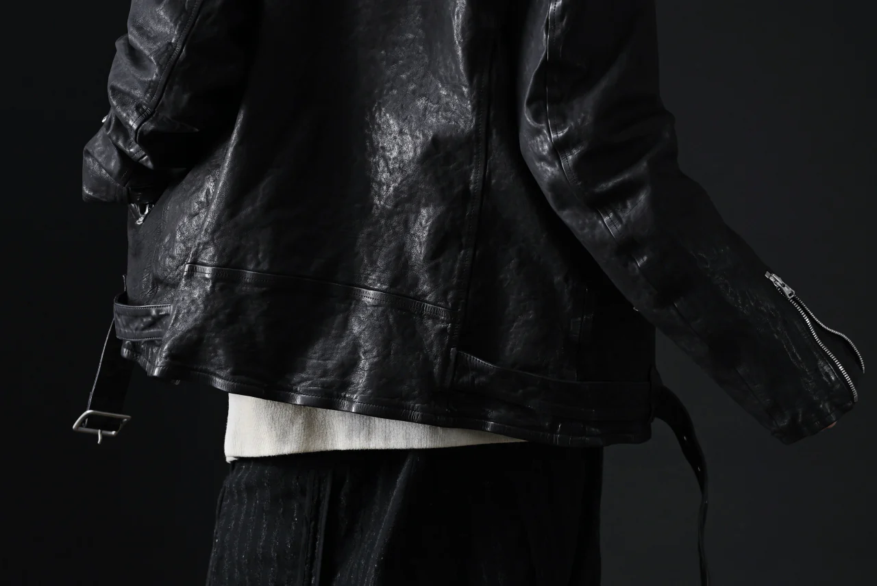 ISAMU KATAYAMA BACKLASH DOUBLE RIDERS JACKET "RELAX" / GARMENT WASHED JP CALF (BLACK) - Image 85