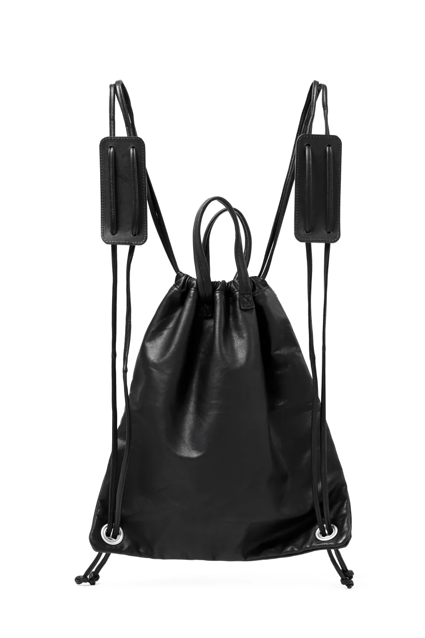 ISAMU KATAYAMA BACKLASH DRAWSTRING BACKPACK / MONOCHROME LUXURY STEER (BLACK) - Image 10