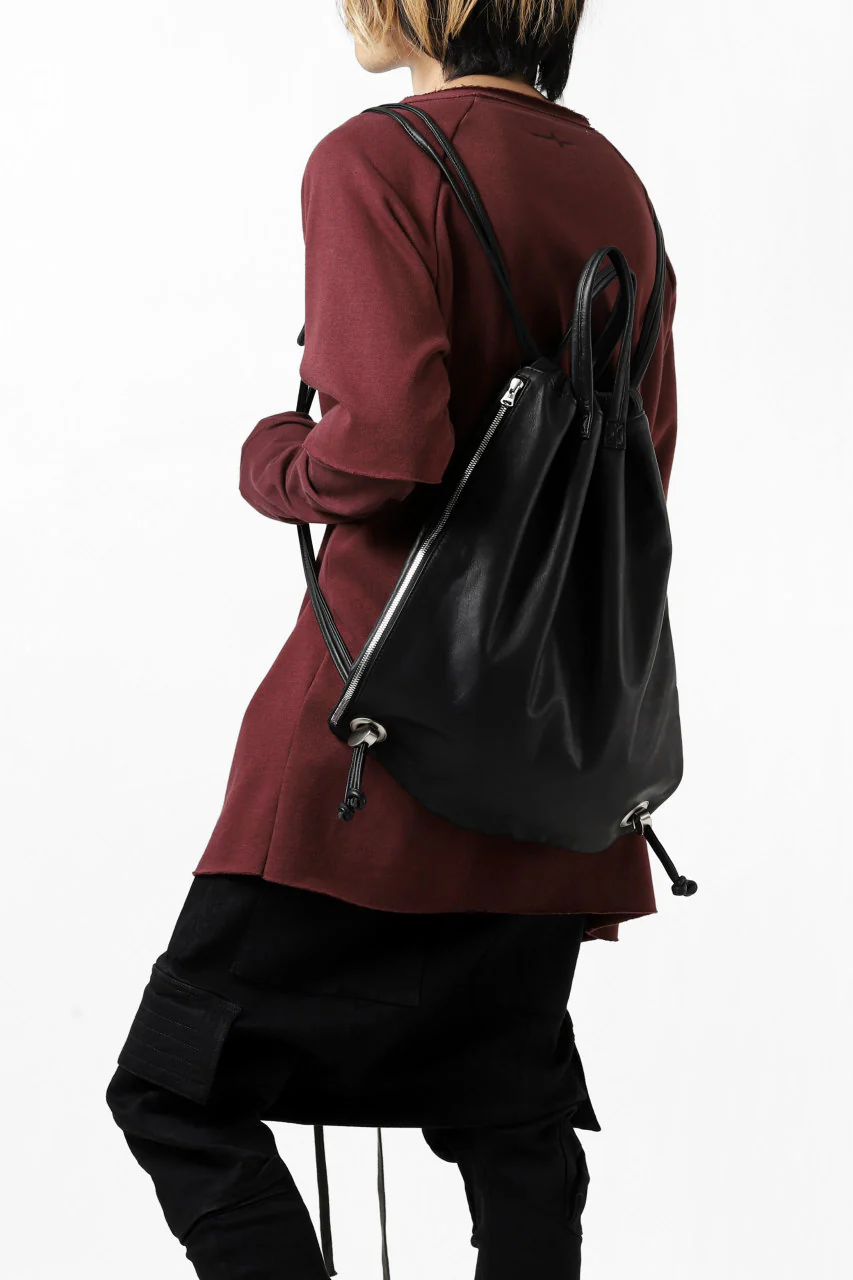 ISAMU KATAYAMA BACKLASH DRAWSTRING BACKPACK / MONOCHROME LUXURY STEER (BLACK) - Image 25