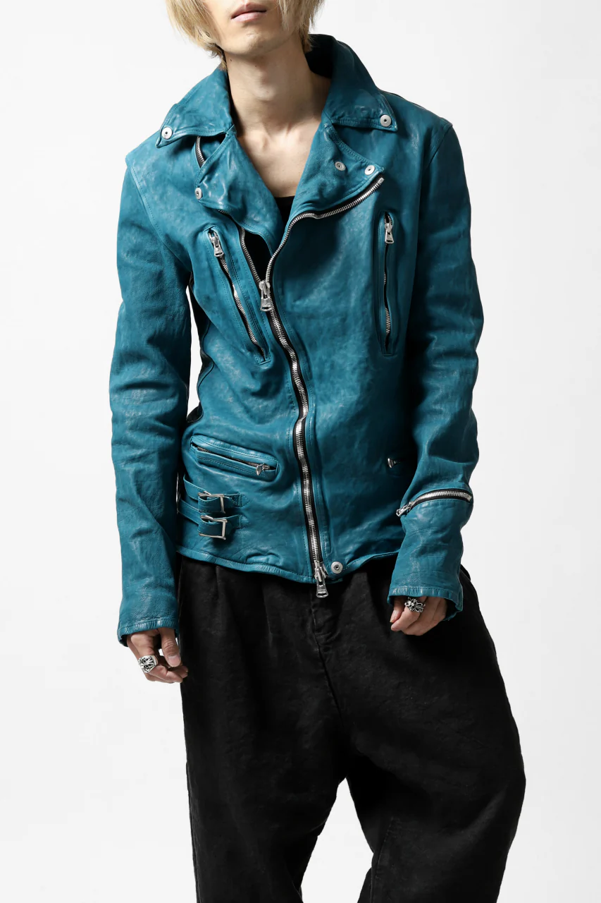 ISAMU KATAYAMA BACKLASH exclusive DOUBLE RIDERS JACKET / JP-CALF GARMENT WASHED (TURQUOISE) - Image 2