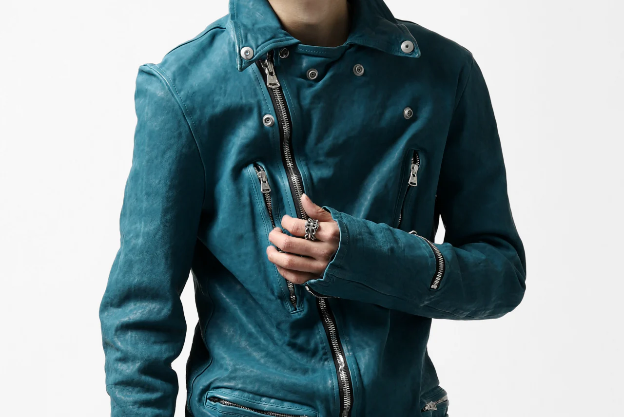 ISAMU KATAYAMA BACKLASH exclusive DOUBLE RIDERS JACKET / JP-CALF GARMENT WASHED (TURQUOISE) - Image 62