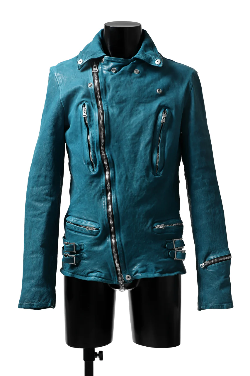 ISAMU KATAYAMA BACKLASH exclusive DOUBLE RIDERS JACKET / JP-CALF GARMENT WASHED (TURQUOISE) - Image 8