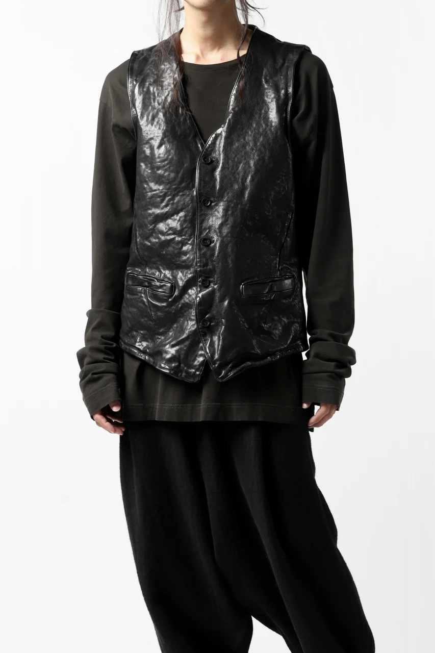 ISAMU KATAYAMA BACKLASH exclusive LEATHER VEST / ITALY DOUBLE SHOULDER (BLACK) - Image 3