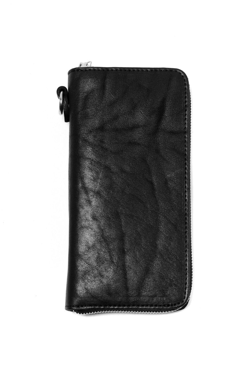 ISAMU KATAYAMA BACKLASH exclusive ROUND FASTNER WALLET / DOUBLE-SHOULDER OBJECT DYED (BLACK) - Image 14