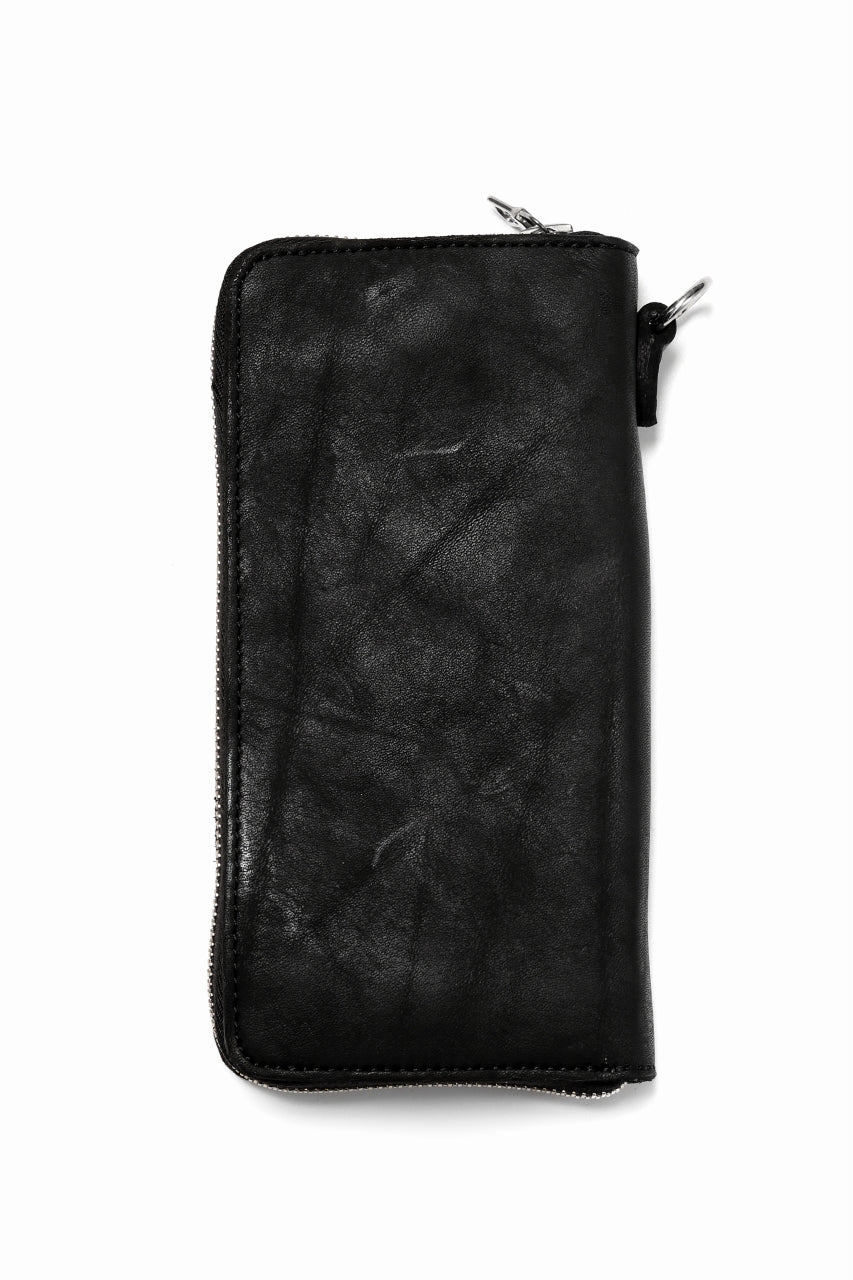 ISAMU KATAYAMA BACKLASH exclusive ROUND FASTNER WALLET / DOUBLE-SHOULDER OBJECT DYED (BLACK) - Image 3