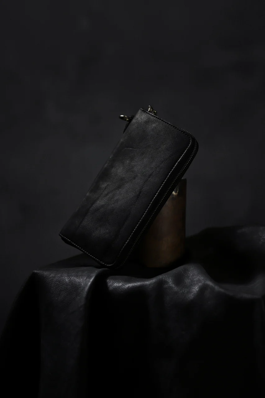 ISAMU KATAYAMA BACKLASH exclusive ROUND FASTNER WALLET / DOUBLE-SHOULDER OBJECT DYED (BLACK) - Image 33
