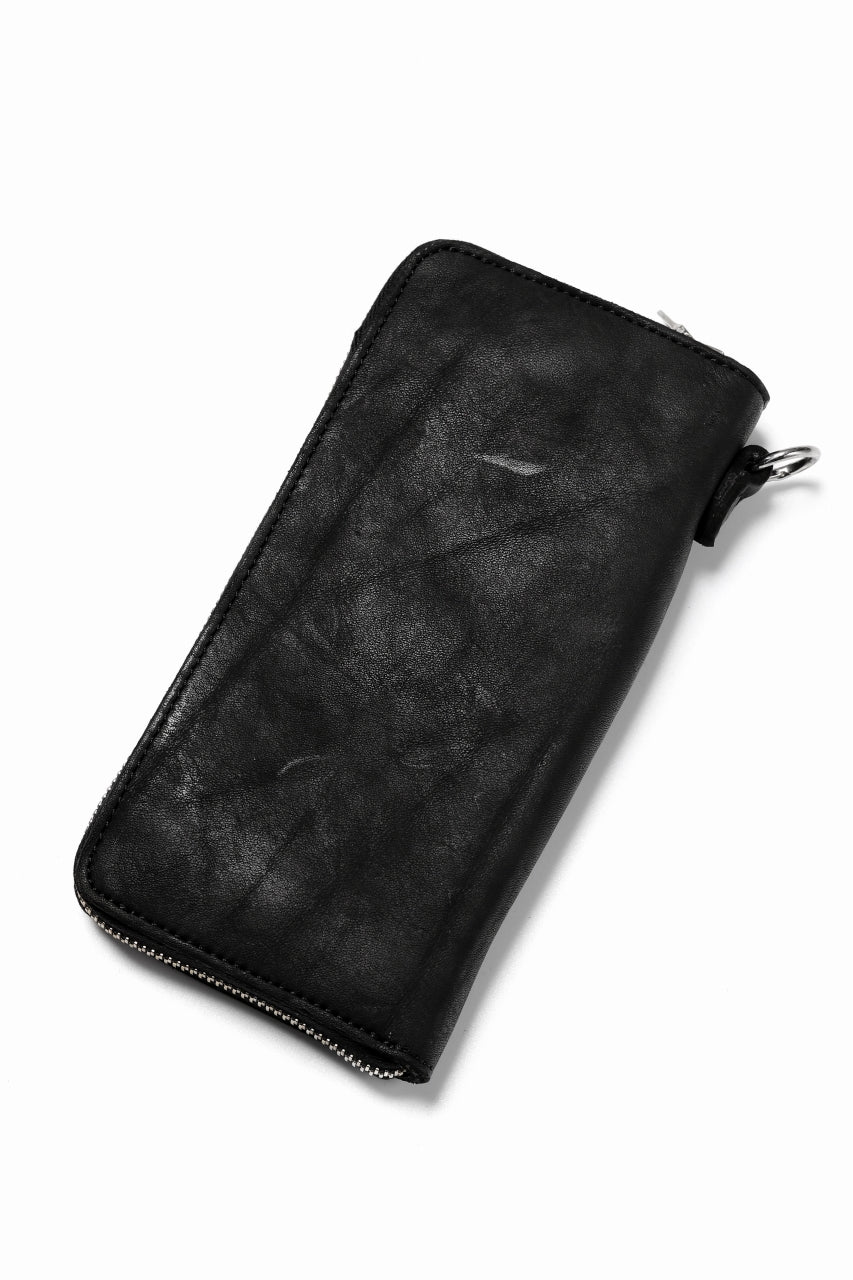 ISAMU KATAYAMA BACKLASH exclusive ROUND FASTNER WALLET / DOUBLE-SHOULDER OBJECT DYED (BLACK) - Image 4