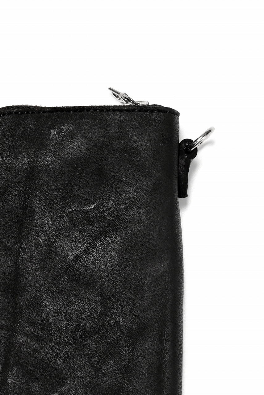 ISAMU KATAYAMA BACKLASH exclusive ROUND FASTNER WALLET / DOUBLE-SHOULDER OBJECT DYED (BLACK) - Image 9