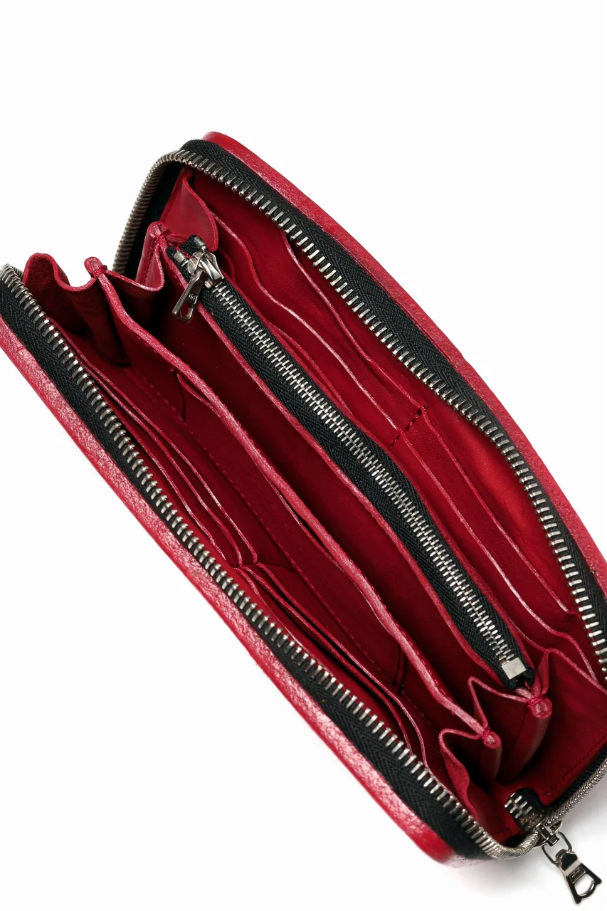 ISAMU KATAYAMA BACKLASH exclusive ROUND FASTNER WALLET / DOUBLE-SHOULDER OBJECT DYED (RED) - Image 11