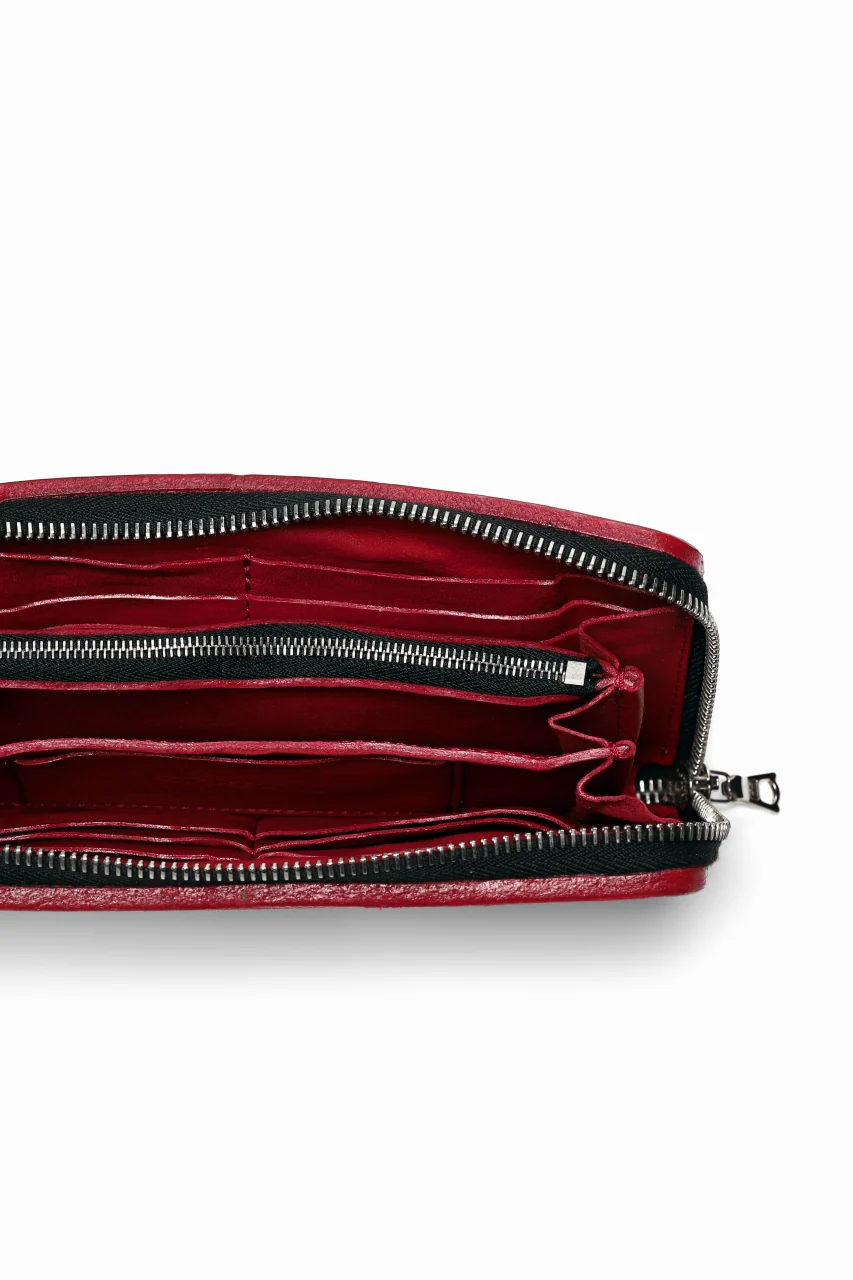 ISAMU KATAYAMA BACKLASH exclusive ROUND FASTNER WALLET / DOUBLE-SHOULDER OBJECT DYED (RED) - Image 12