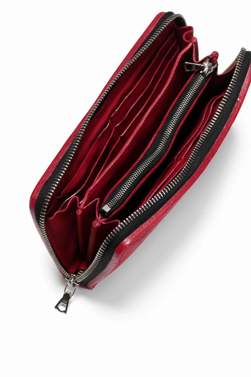 ISAMU KATAYAMA BACKLASH exclusive ROUND FASTNER WALLET / DOUBLE-SHOULDER OBJECT DYED (RED) - Image 13