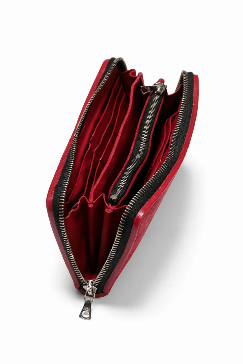 ISAMU KATAYAMA BACKLASH exclusive ROUND FASTNER WALLET / DOUBLE-SHOULDER OBJECT DYED (RED) - Image 14