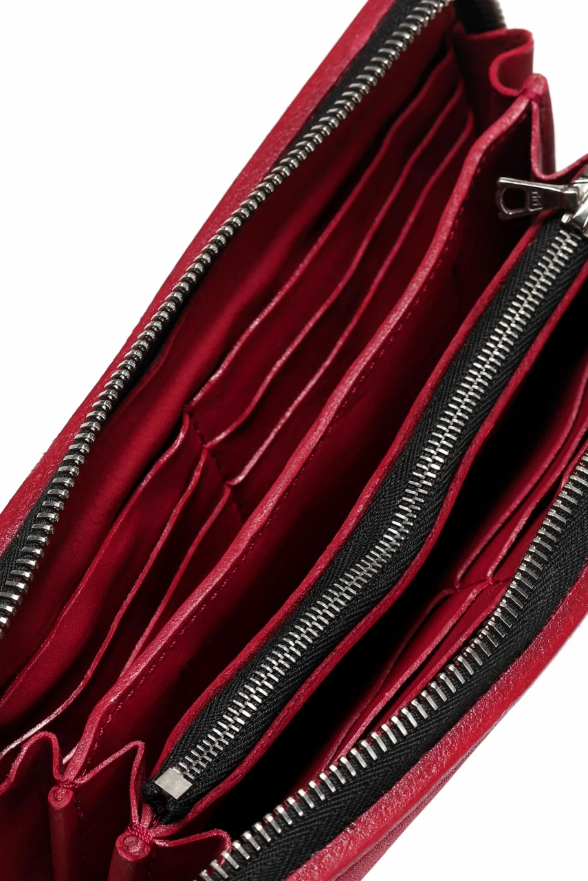 ISAMU KATAYAMA BACKLASH exclusive ROUND FASTNER WALLET / DOUBLE-SHOULDER OBJECT DYED (RED) - Image 21