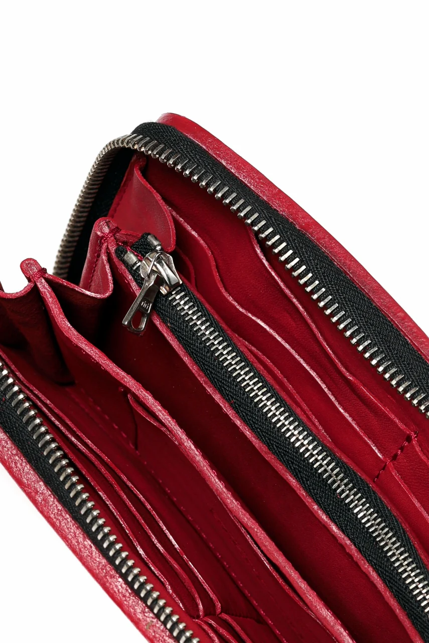 ISAMU KATAYAMA BACKLASH exclusive ROUND FASTNER WALLET / DOUBLE-SHOULDER OBJECT DYED (RED) - Image 22