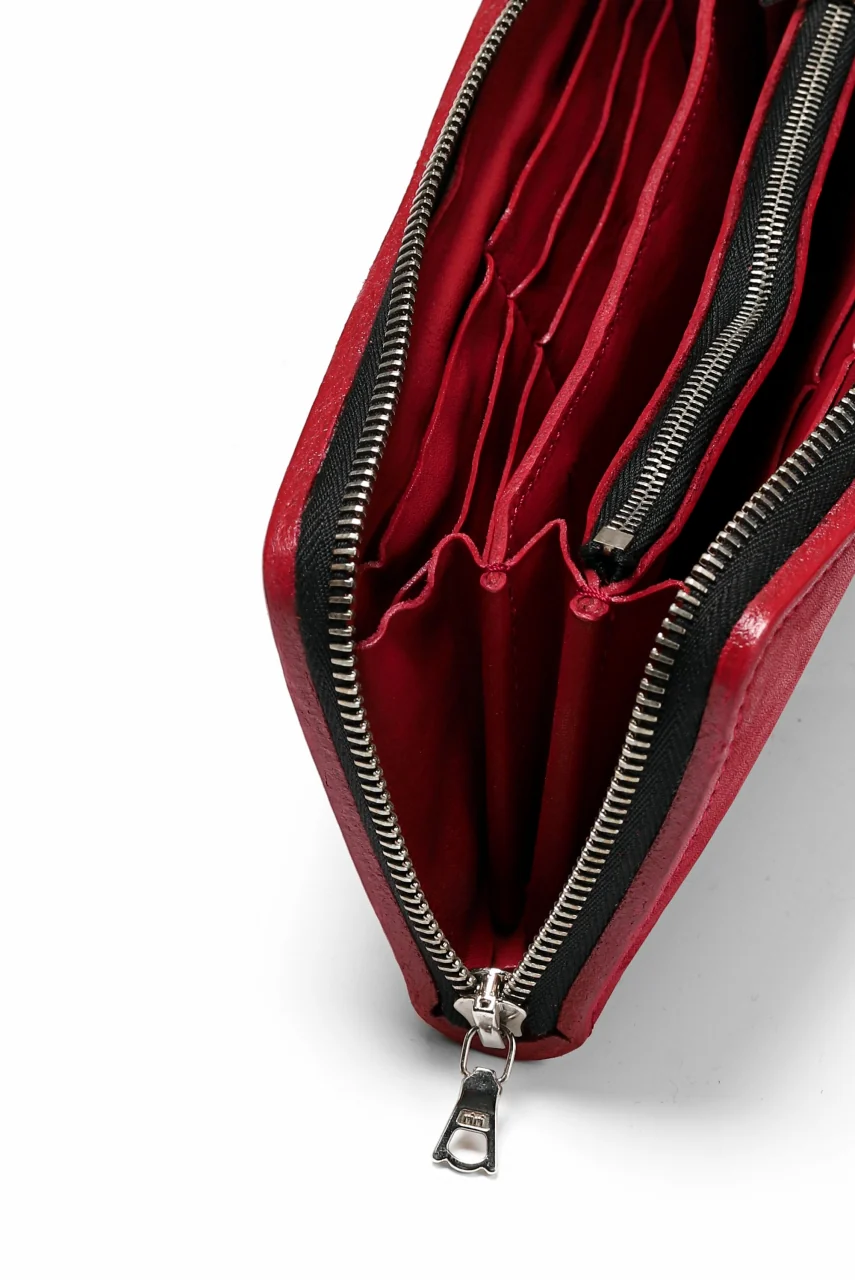 ISAMU KATAYAMA BACKLASH exclusive ROUND FASTNER WALLET / DOUBLE-SHOULDER OBJECT DYED (RED) - Image 23