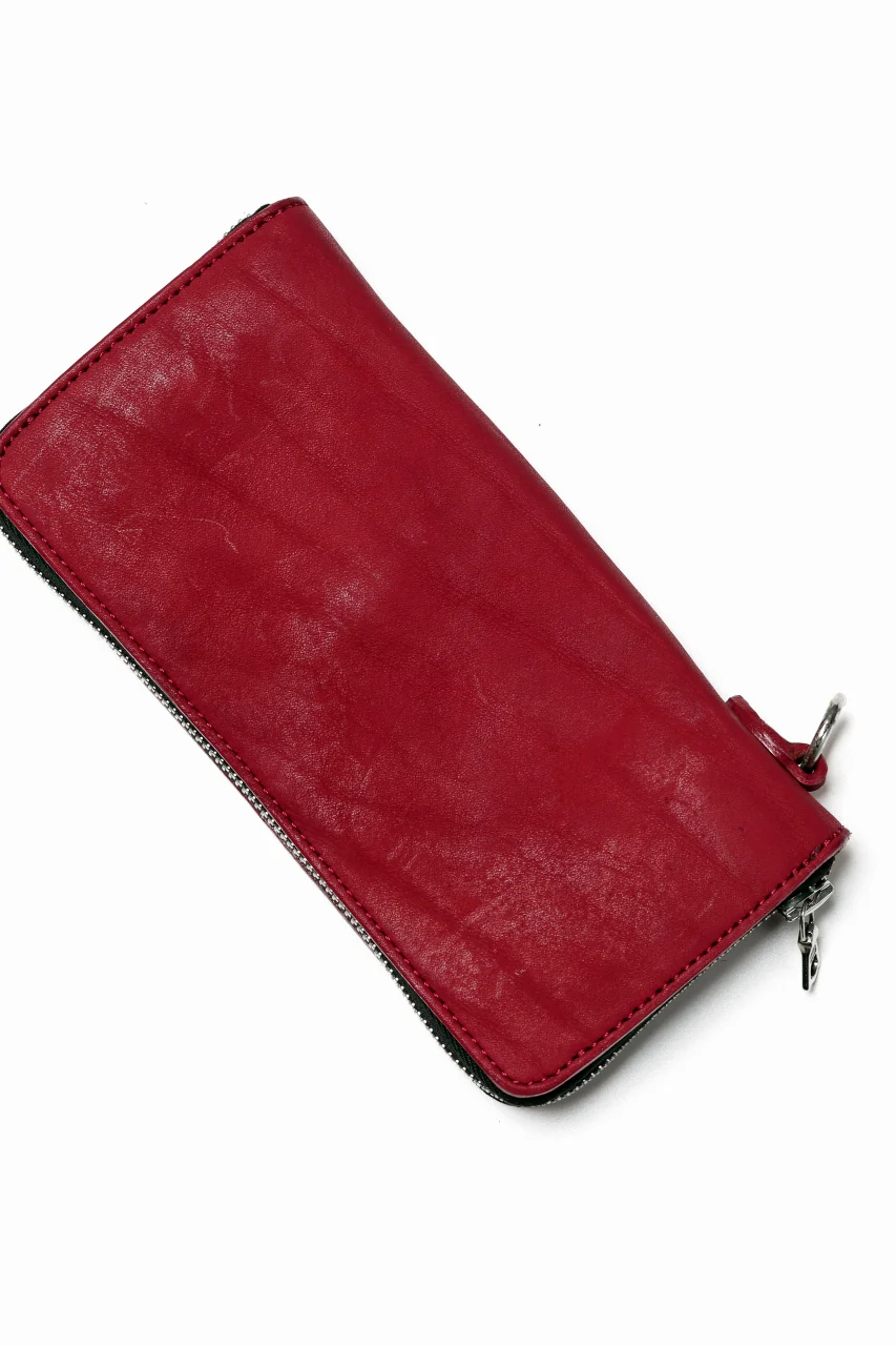 ISAMU KATAYAMA BACKLASH exclusive ROUND FASTNER WALLET / DOUBLE-SHOULDER OBJECT DYED (RED) - Image 6