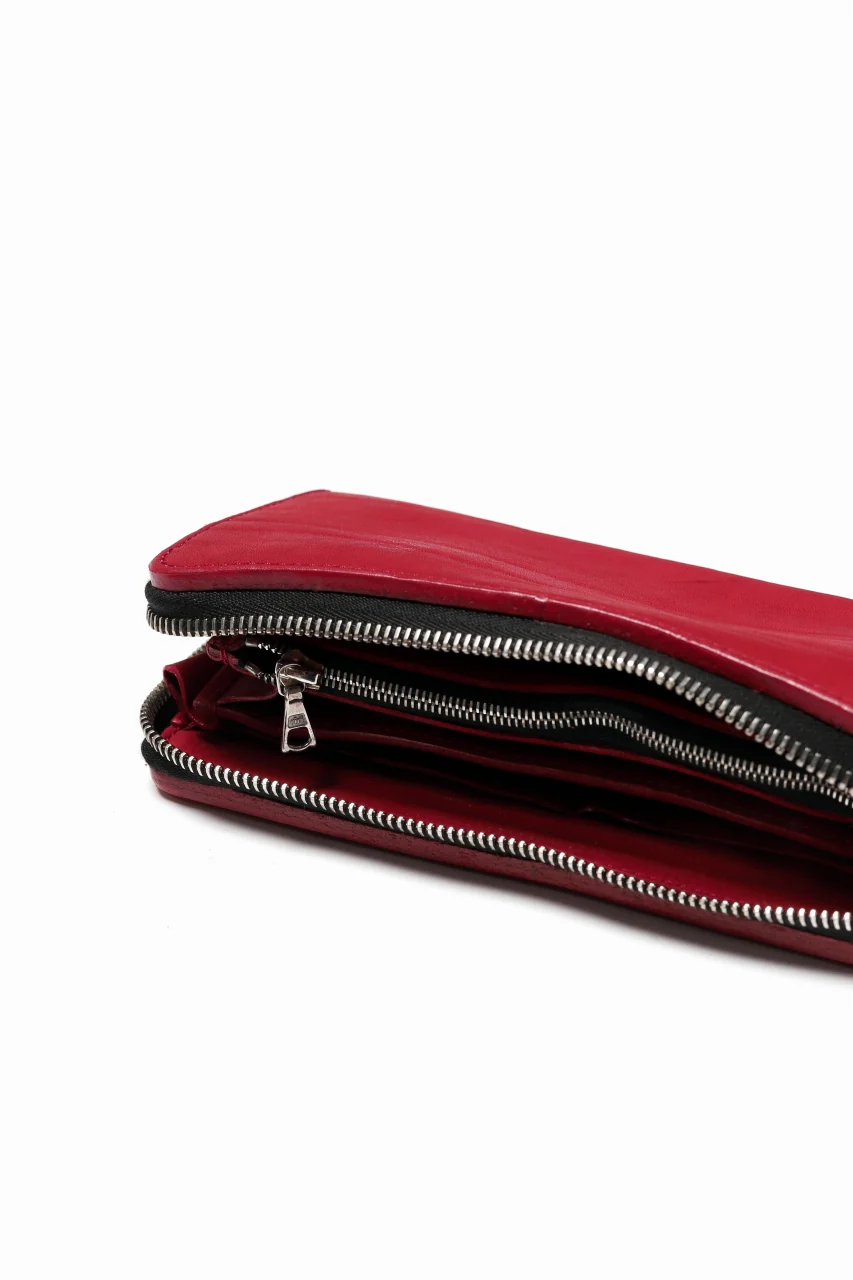 ISAMU KATAYAMA BACKLASH exclusive ROUND FASTNER WALLET / DOUBLE-SHOULDER OBJECT DYED (RED) - Image 9