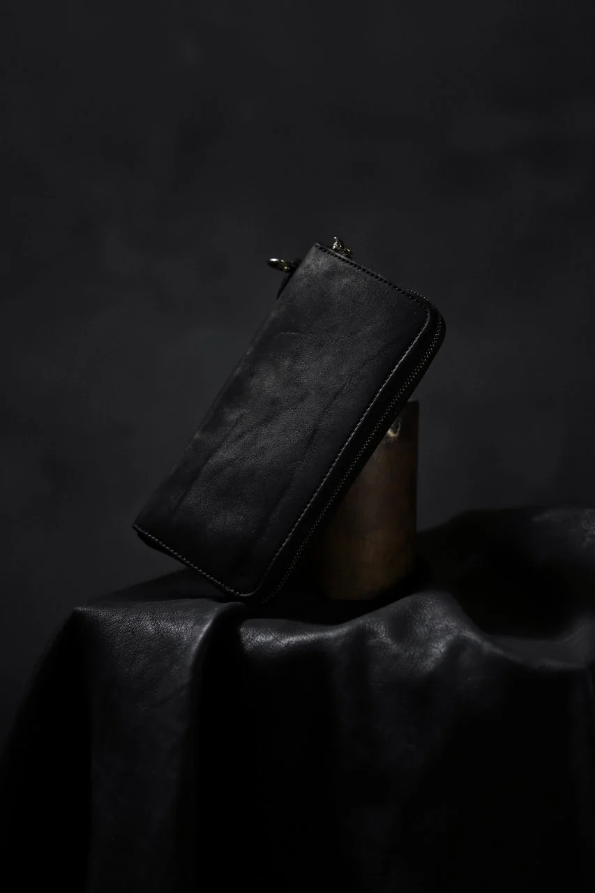 ISAMU KATAYAMA BACKLASH exclusive ROUND FASTNER WALLET / JP DOUBLE SHOULDER OBJECT DYED (BLACK) - Image 33