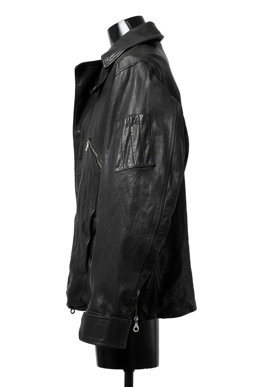 ISAMU KATAYAMA BACKLASH FLIGHT JACKET / GOAT LEATHER (GARMENT+SPRAY DYED / BLACK) - Image 12
