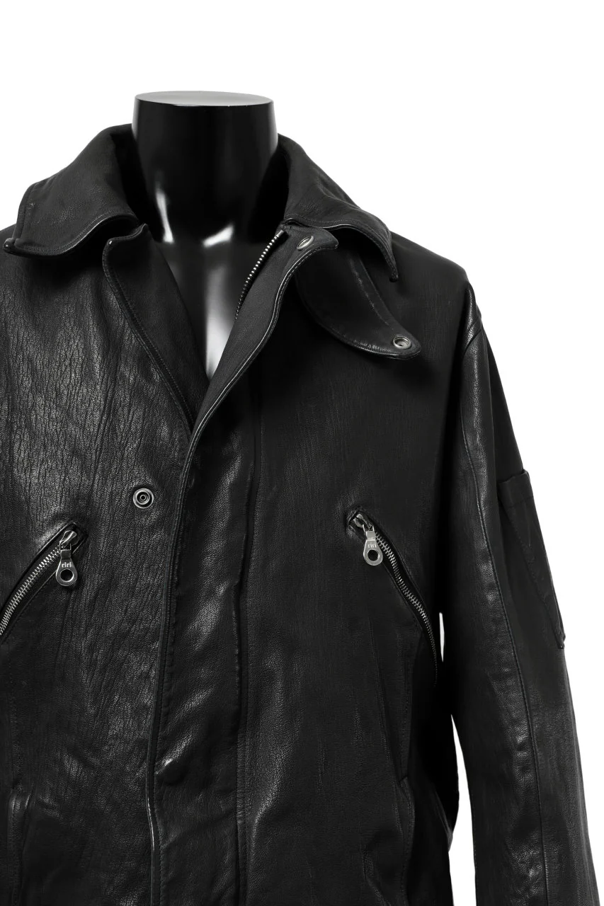 ISAMU KATAYAMA BACKLASH FLIGHT JACKET / GOAT LEATHER (GARMENT+SPRAY DYED / BLACK) - Image 22