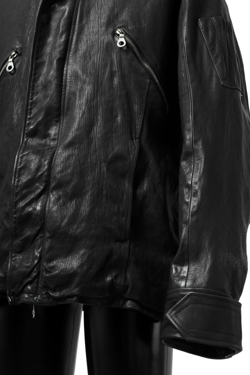 ISAMU KATAYAMA BACKLASH FLIGHT JACKET / GOAT LEATHER (GARMENT+SPRAY DYED / BLACK) - Image 24