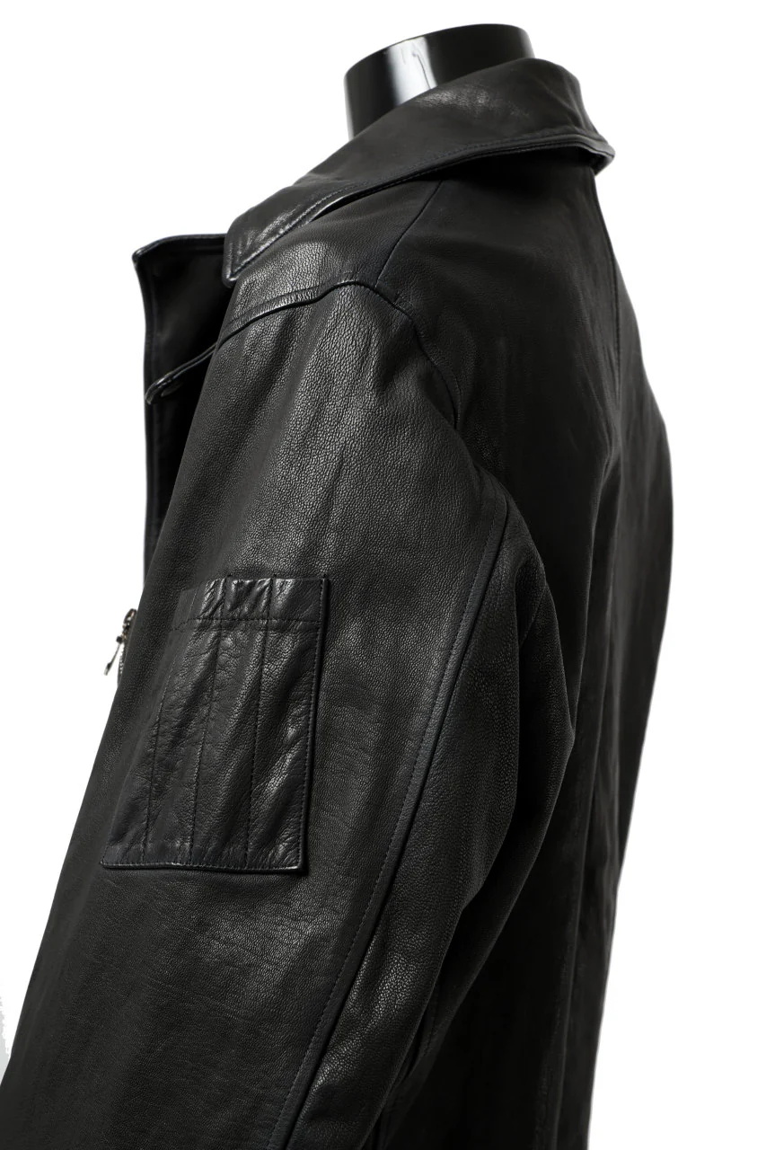 ISAMU KATAYAMA BACKLASH FLIGHT JACKET / GOAT LEATHER (GARMENT+SPRAY DYED / BLACK) - Image 26