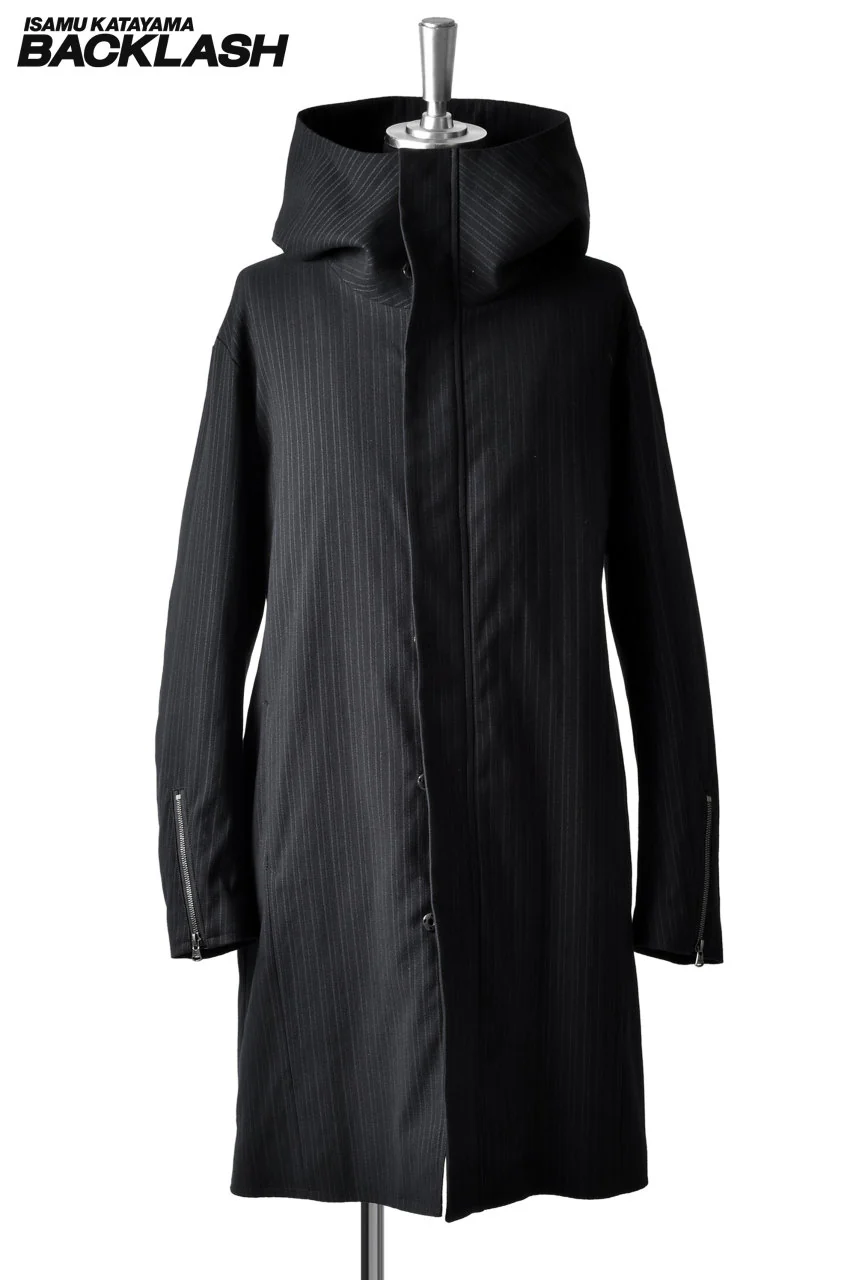 ISAMU KATAYAMA BACKLASH HERRINGBONE STRIPE HOODED COAT (BLACK STRIPE)