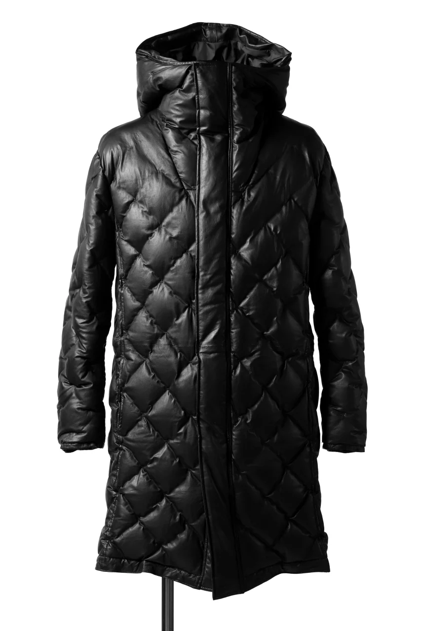 ISAMU KATAYAMA BACKLASH HOODED DAWN COAT / [KANGAROO LEATHER / POLAND WHITE GOOSE] (BLACK)