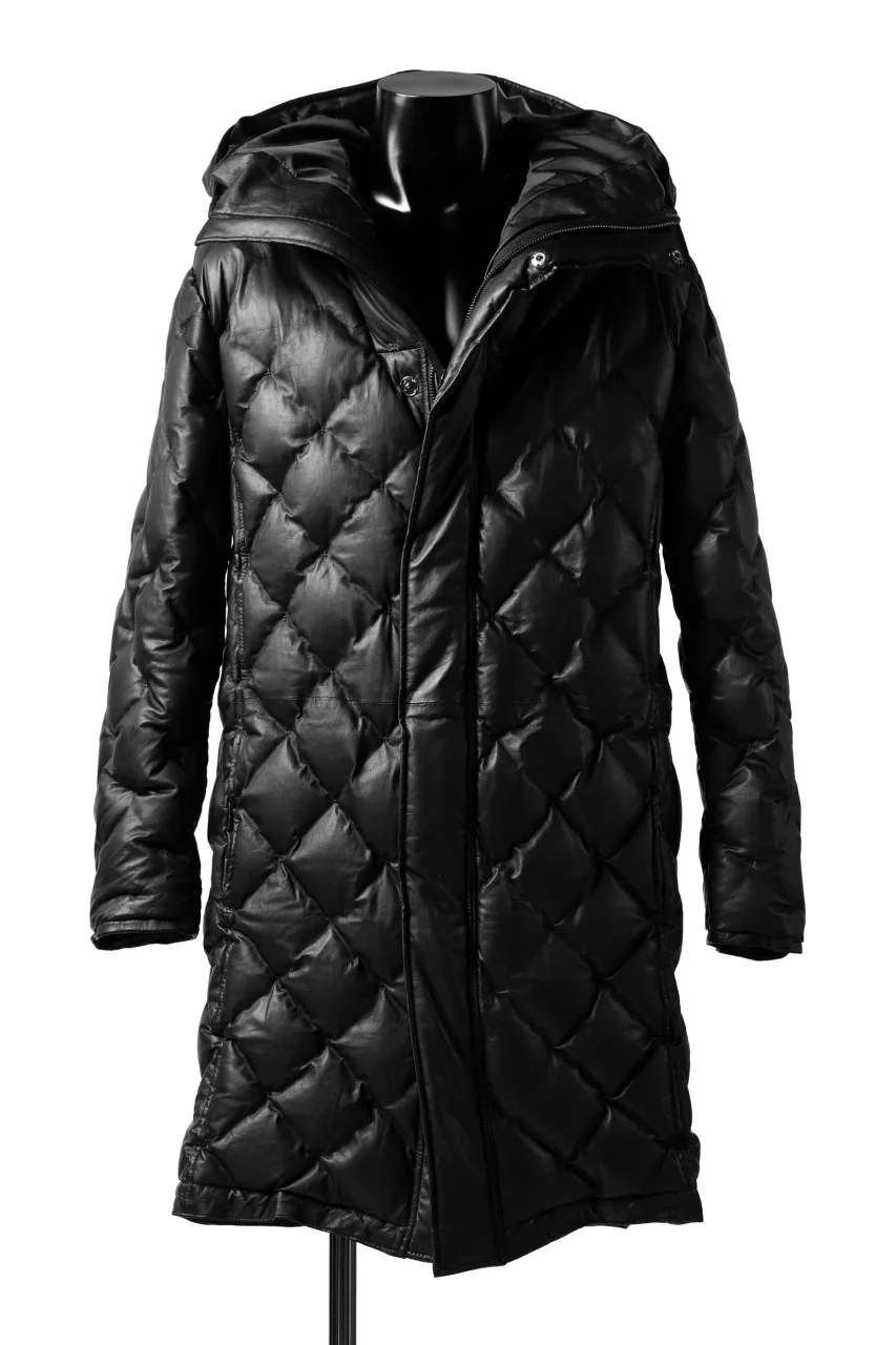 ISAMU KATAYAMA BACKLASH HOODED DAWN COAT / [KANGAROO LEATHER / POLAND WHITE GOOSE] (BLACK) - Image 2