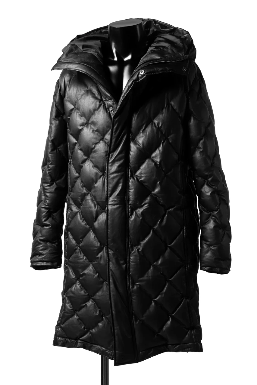 ISAMU KATAYAMA BACKLASH HOODED DAWN COAT / [KANGAROO LEATHER / POLAND WHITE GOOSE] (BLACK) - Image 3