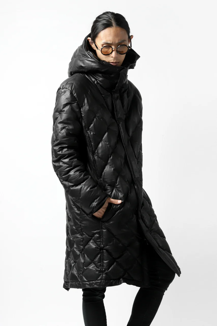 ISAMU KATAYAMA BACKLASH HOODED DAWN COAT / [KANGAROO LEATHER / POLAND WHITE GOOSE] (BLACK) - Image 6