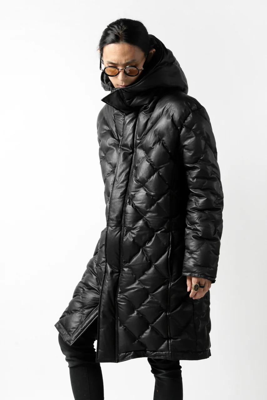 ISAMU KATAYAMA BACKLASH HOODED DAWN COAT / [KANGAROO LEATHER / POLAND WHITE GOOSE] (BLACK) - Image 8