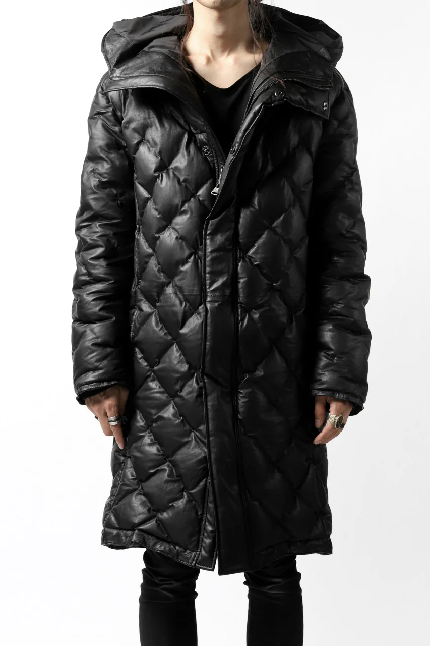 ISAMU KATAYAMA BACKLASH HOODED DAWN COAT / [KANGAROO LEATHER / POLAND WHITE GOOSE] (BLACK) - Image 9