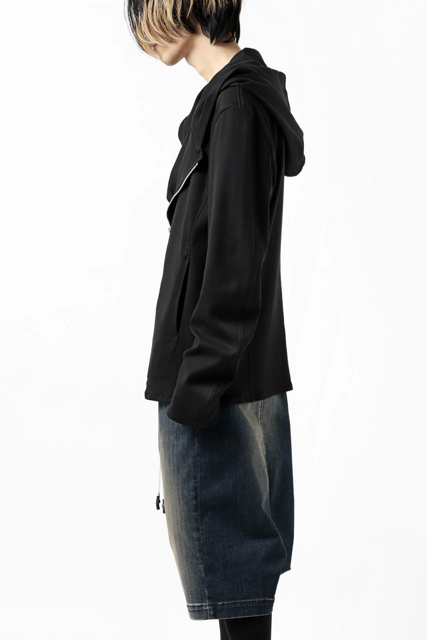 ISAMU KATAYAMA BACKLASH HOODED RIDERS BLOUSON / STRETCH RAYON SILK (BLACK) - Image 29