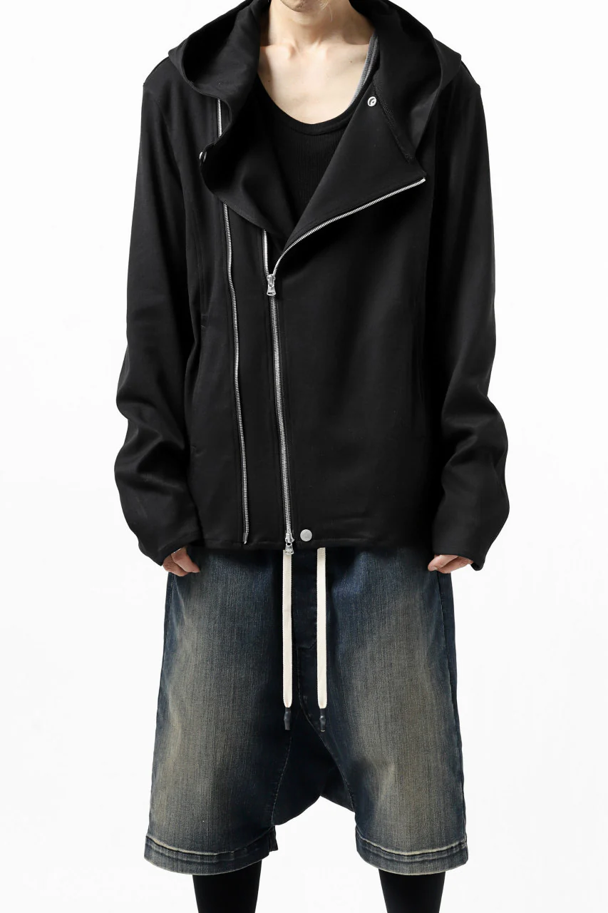 ISAMU KATAYAMA BACKLASH HOODED RIDERS BLOUSON / STRETCH RAYON SILK (BLACK) - Image 3