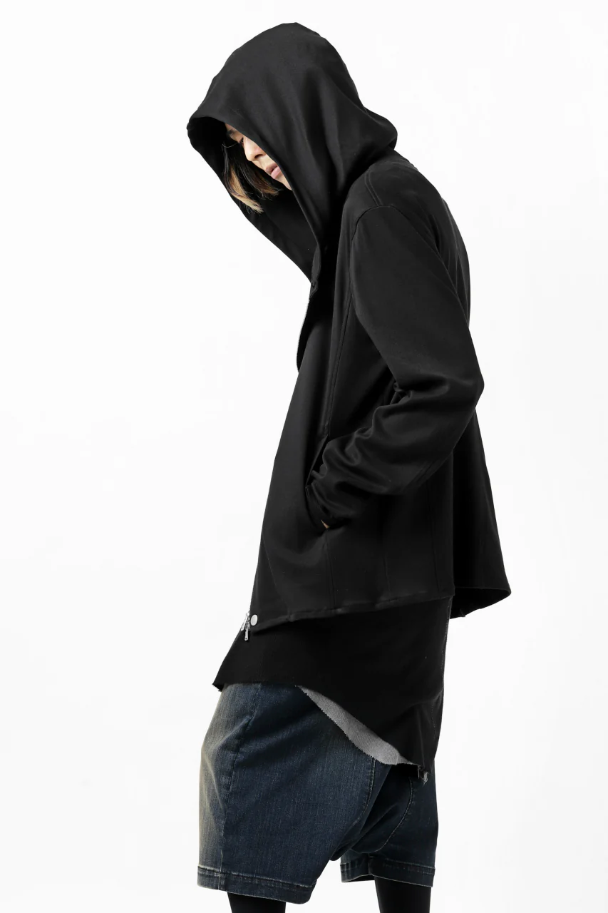 ISAMU KATAYAMA BACKLASH HOODED RIDERS BLOUSON / STRETCH RAYON SILK (BLACK) - Image 38
