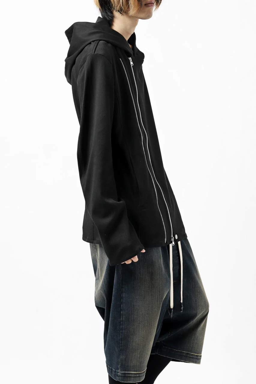 ISAMU KATAYAMA BACKLASH HOODED RIDERS BLOUSON / STRETCH RAYON SILK (BLACK) - Image 4