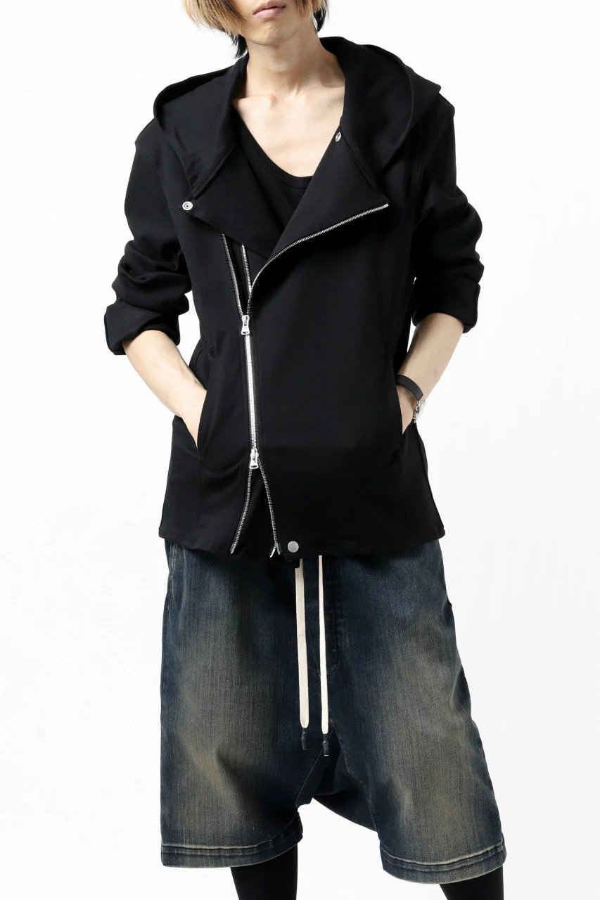 ISAMU KATAYAMA BACKLASH HOODED RIDERS BLOUSON / STRETCH RAYON SILK (BLACK) - Image 45