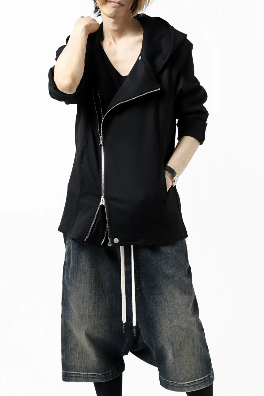 ISAMU KATAYAMA BACKLASH HOODED RIDERS BLOUSON / STRETCH RAYON SILK (BLACK) - Image 46